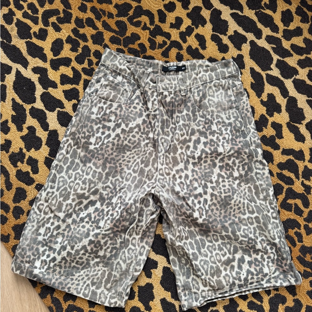 Jaded London Gray Leopard Print Jean Shorts